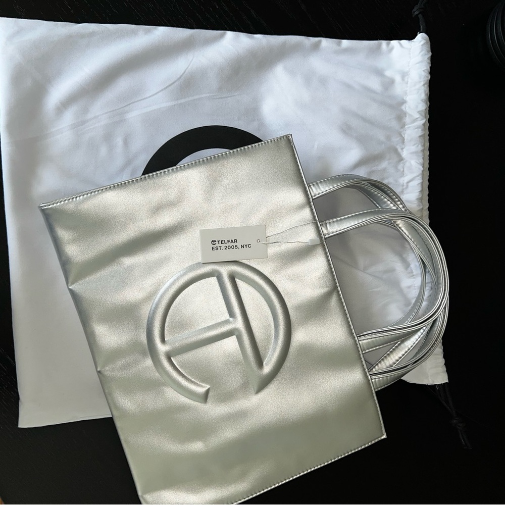 Telfar Silver Metallic Tote Bag